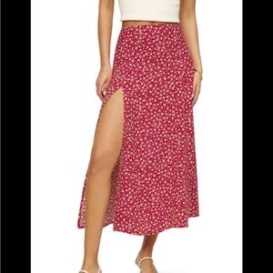 Reformation Red Floral High-Slit Maxi Skirt